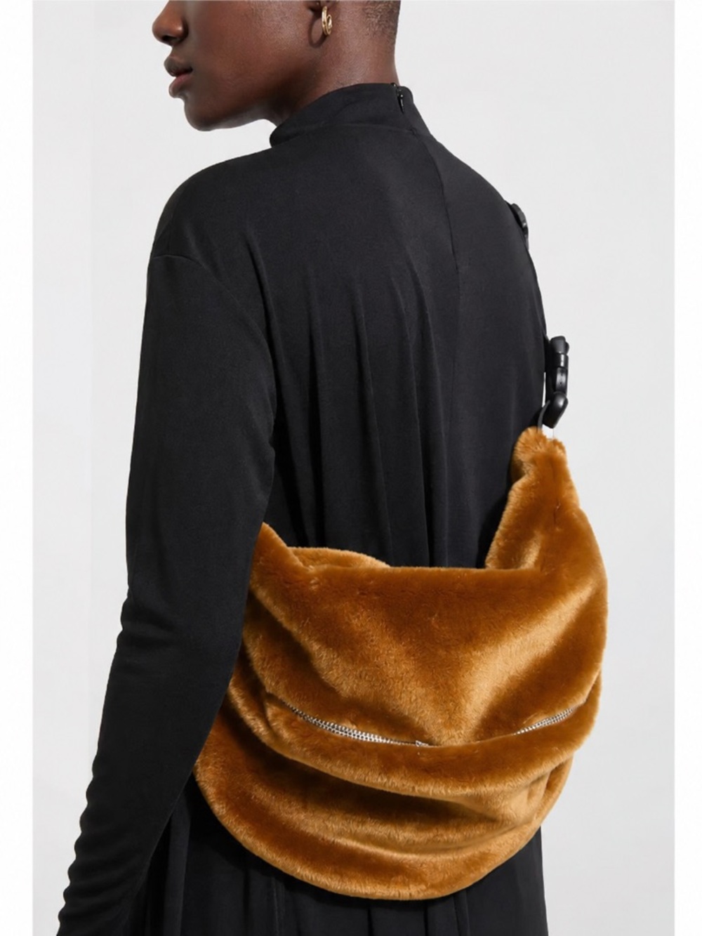 Weekday Faux Fur Park Plush crossbody Fanny Pack Brown